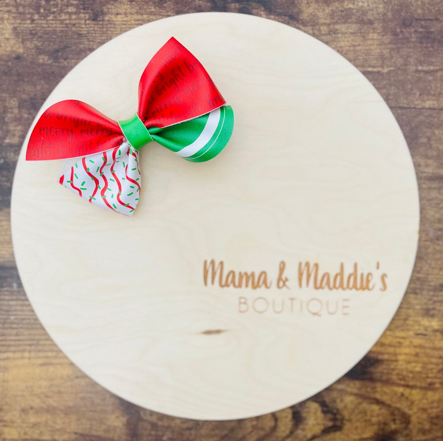 Christmas pinwheel faux leather bow