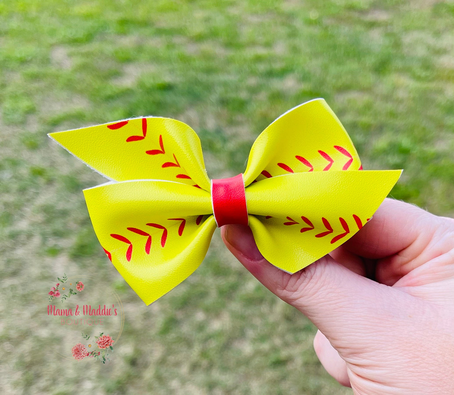 Softball faux leather hair bows