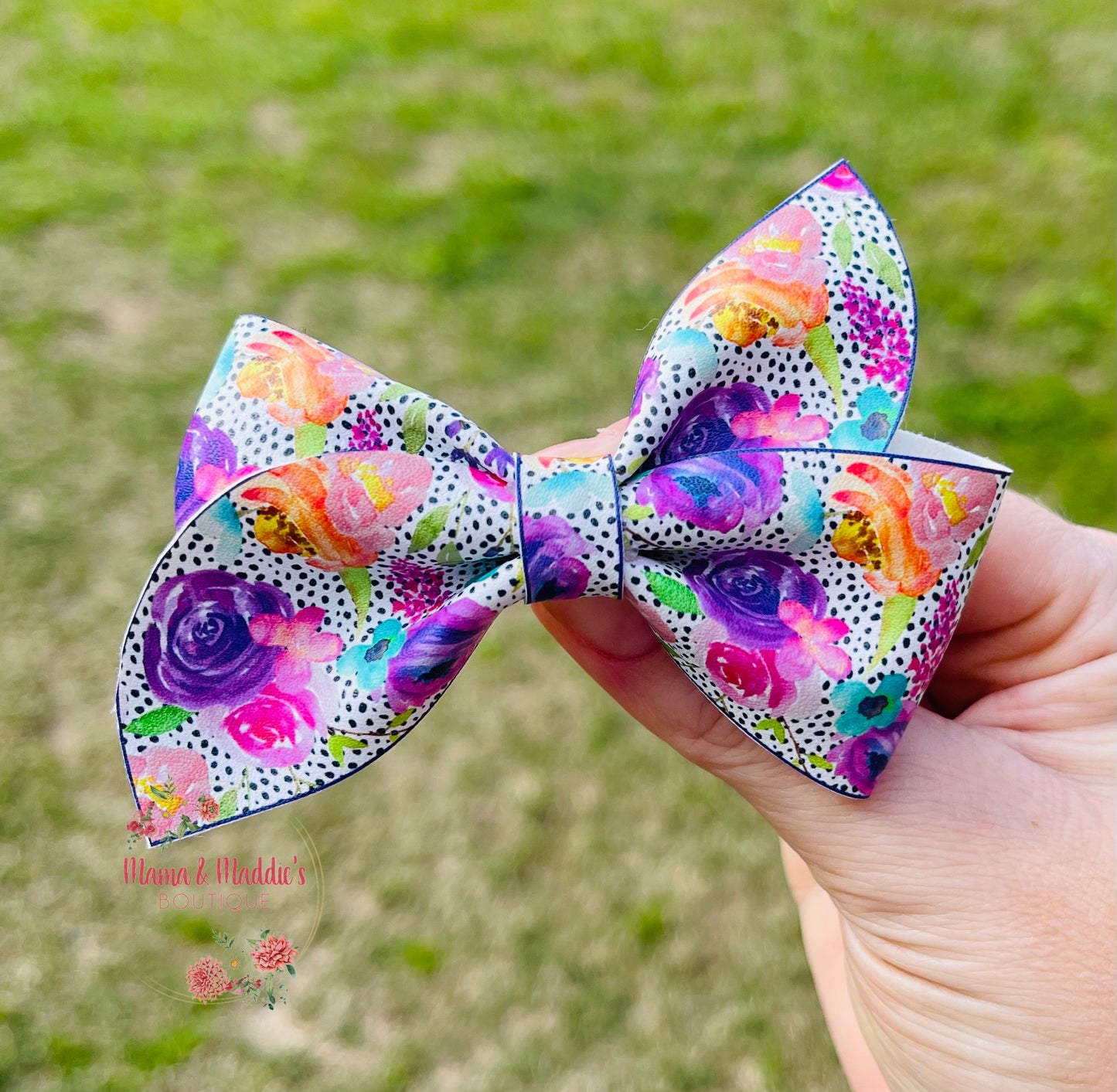 Spring garden pinwheel faux leather bows