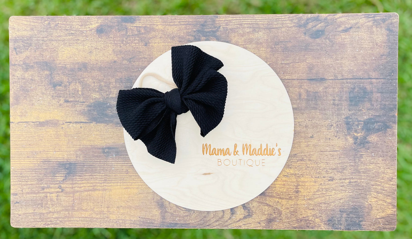 Nylon headbands with pinwheel style bow