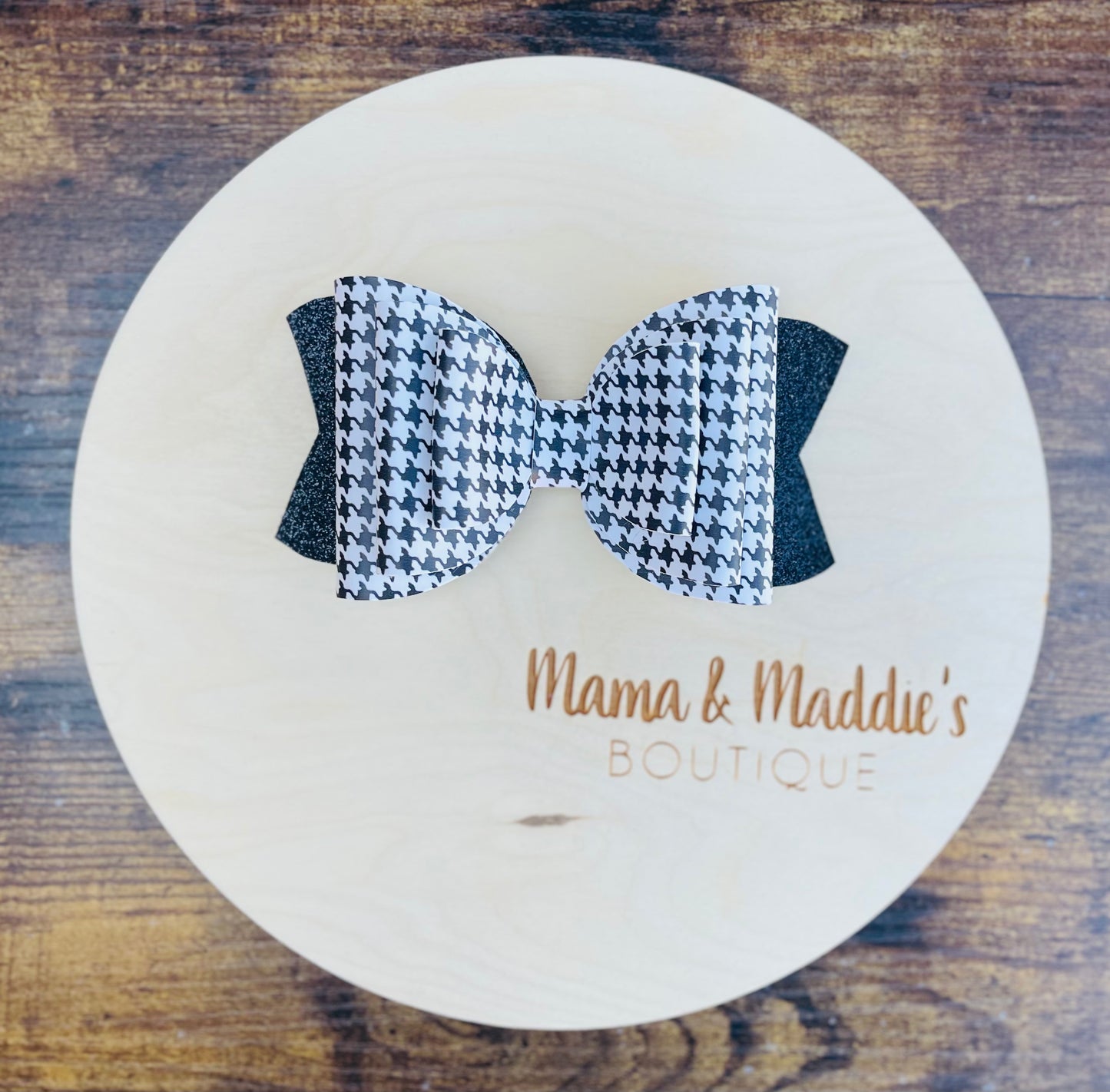 Houndstooth faux leather bows