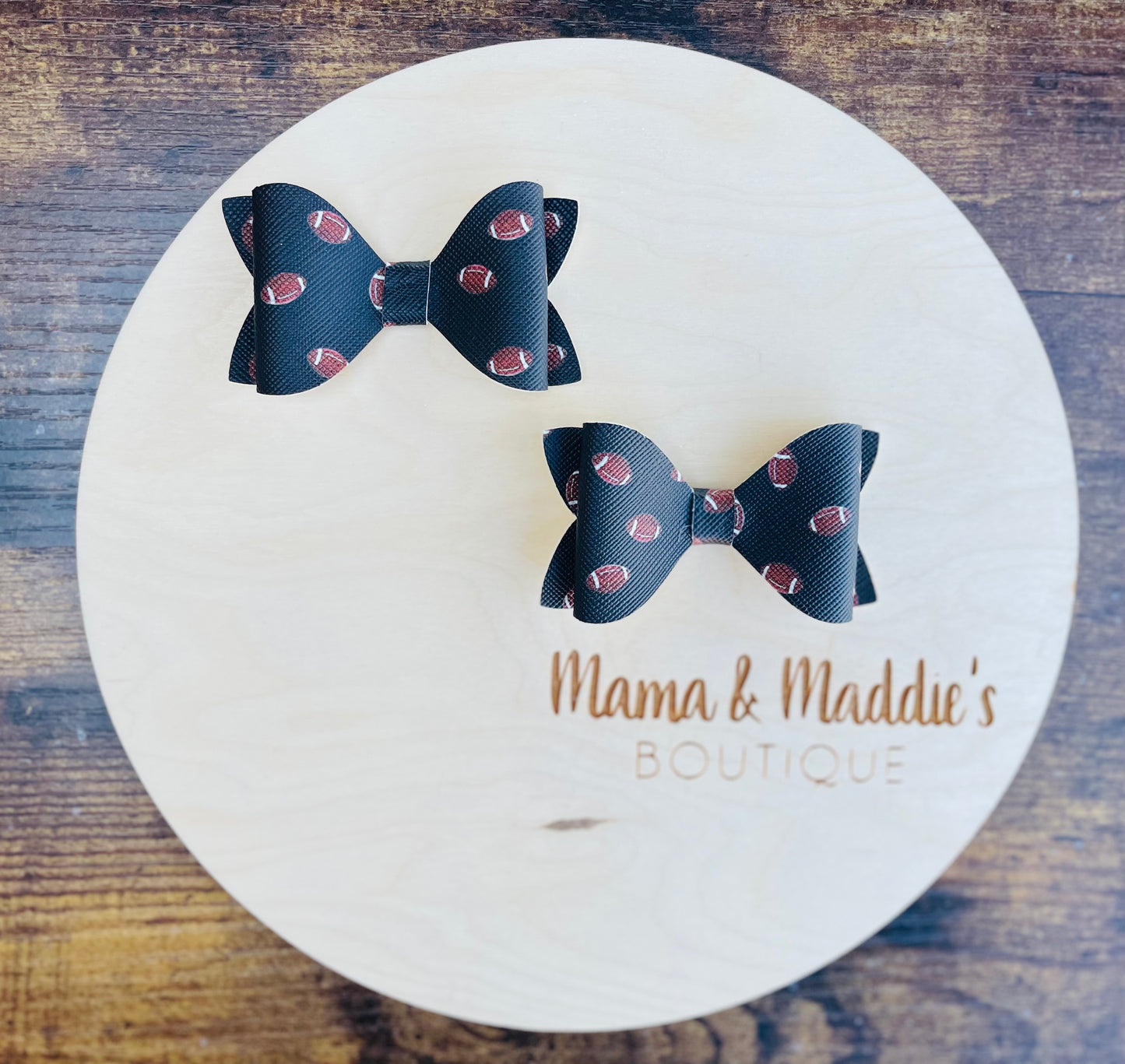 Football themed faux leather bows