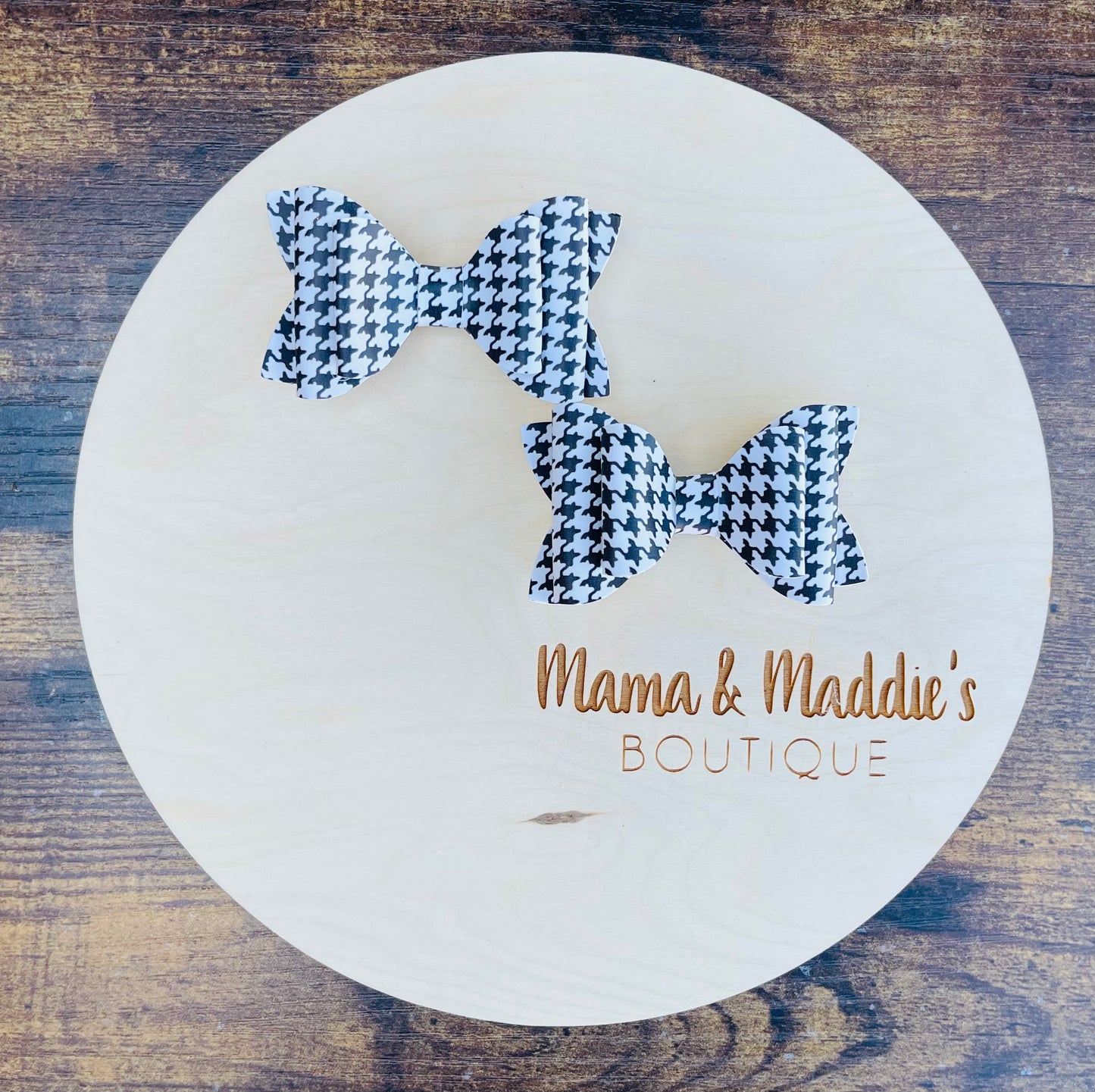 Houndstooth faux leather bows