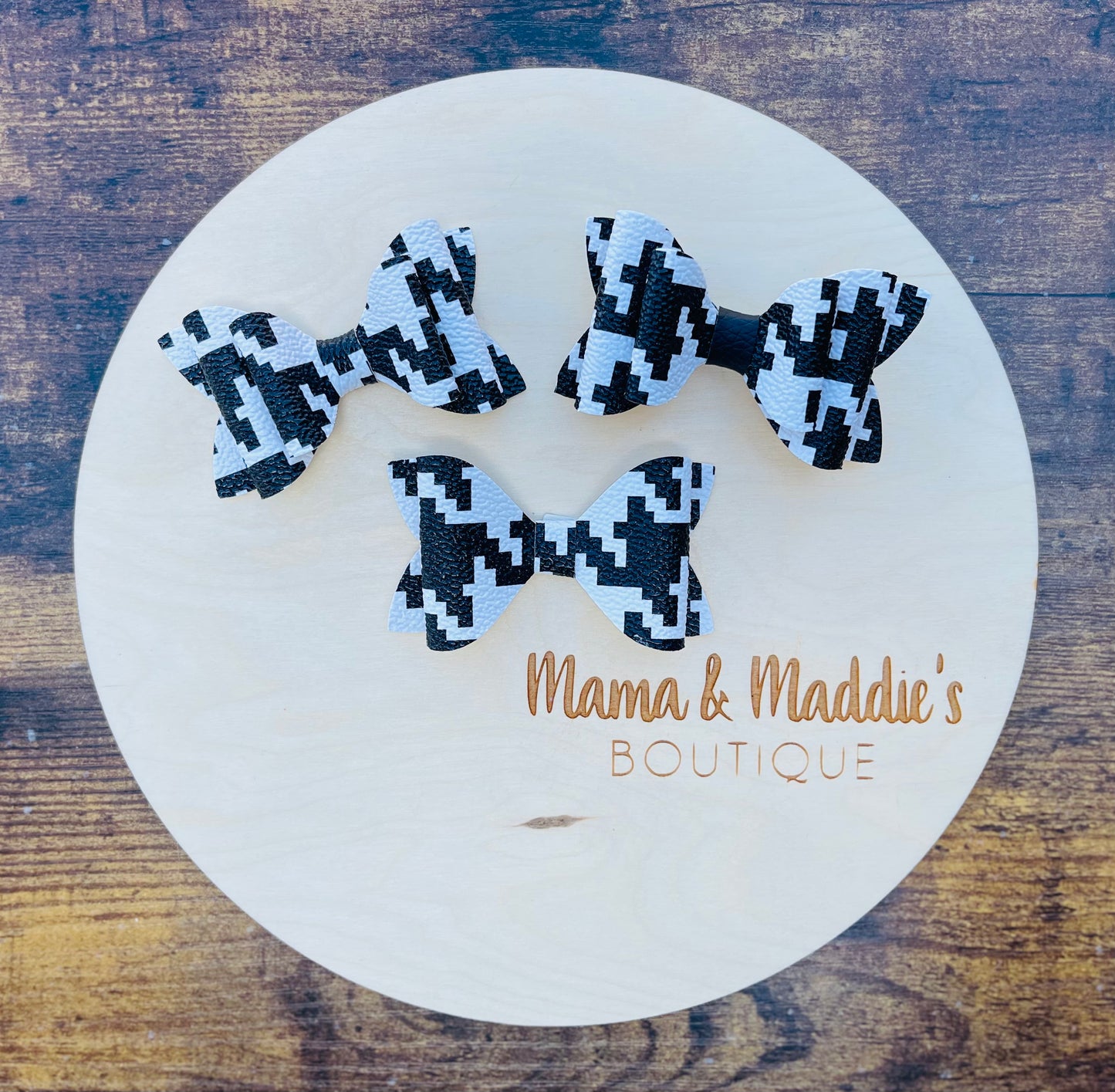 Houndstooth faux leather bows